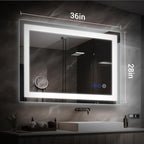 36 x 28 LED Bathroom Mirror with Lights Led Mirror Bathroom Lighted Large Wall-Mounted Vanity Mirror Smart Touch Button,Anti-Fog,Waterproof,Stepless Dimmable,Adjustable Color