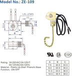 Pull Chain Switch Zing Ear ZE-109 Ceiling Fan Switch Ceiling Fan Light Lamp Replacement 2 Pack Brass