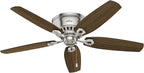 Hunter 52 inch Indoor Ceiling Fan with LED Lights - Ceiling Fan with Pull Chain, For Bedroom, Living Room, or Kitchen, Low Profile Mount, No Remote, 5 Blades - Builder 53328, Brushed Nickel