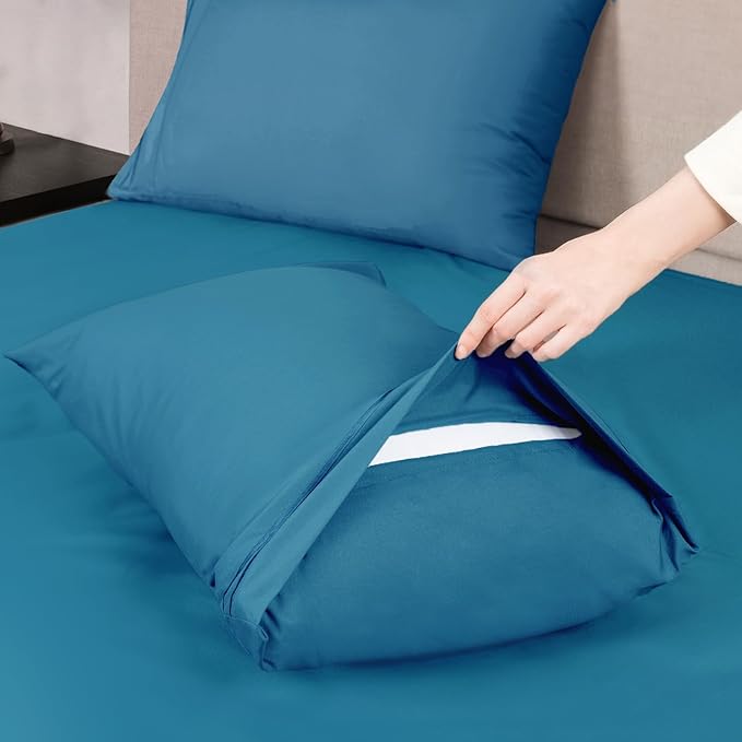 Mejoroom Twin Sheet Set - Hotel Collection Twin Sheets - Bedding Sheets & Pillowcases with Deep Pocket Fitted Sheet, Breathable, Wrinkle & Fade Resistant - 3 Piece(Peacock Blue)