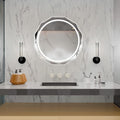Round LED Bathroom Mirror, Beveled Edge Frameless Wall Mount Bathroom Vanity Mirror with 3-Color and Anti-Fog, 30 Inch, Silver