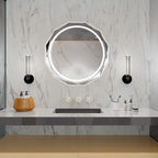 Round LED Bathroom Mirror, Beveled Edge Frameless Wall Mount Bathroom Vanity Mirror with 3-Color and Anti-Fog, 30 Inch, Silver