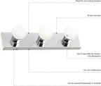 Design House 500850 3-Light Vanity Strip Light Contemporary Dimmable for Bathroom, Bedroom, Makeup Vanity, Polished Chrome