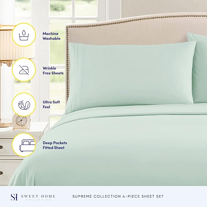 1800 Thread Count Sheet Set – Soft Egyptian Quality Brushed Microfiber Sheets – Luxury Bedding Set with Flat Sheet, Fitted Sheet, 2 Pillow Cases, Queen