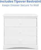 Delta Children Sutton 3 Drawer Dresser with Changing Top and Interlocking Drawers - Greenguard Gold Certified, Bianca White