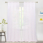 MYSKY HOME 95 Inch Pom Pom Sheer Curtains for Living Room and Bedroom - Baby Pink, White, Blush - Rod Pocket Window Backdrops for Large Sliding Door (38 x 95 in, Set of 2)