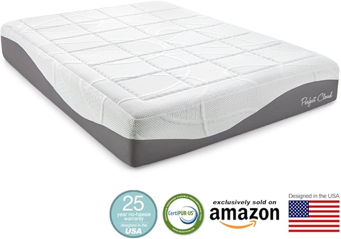 Perfect Cloud Made in The USA Elegance Plush Gel-Infused 12 inch Memory Foam Mattress - Pressure Relieving - Bed-in-a-Box (Full)