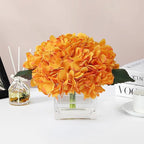 Silk Hydrangea Artificial Flowers in Vase with Faux Water, Silk Flower Arrangements in Vase for Wedding, Dining Table, Living Room (Orange)