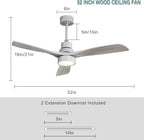 Sofucor Low Profile Ceiling Fan with Lights Remote Control 52 Inch Flush Mount Ceiling Fan Modern Wood Blade Fan for Bedroom Living Room Indoor Outdoor Farmhouse Patio, Noiseless DC Motor