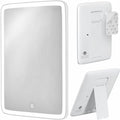 Mavoro 7x9 LED Lighted Rechargeable Travel Mirror | Small Wall Adhesive Mirror | Peel and Stick Wall Mount Lighted Travel Mirror | Real Glass Touch Sensor Vanity Mirror with Stand