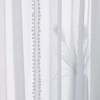 Treatmentex Pompom Sheer White Curtains for Living Room 84" Long Linen Textured Window Curtain Draperies for Bedroom 52" W, 1 Pair