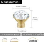 QOGRISUN 10-Pack Brass Crystal Cabinet Knobs,Glass Crystal Gold Drawer Knobs,1-1/4-Inch Diamond, Decorative Dresser Pulls, Modern Cabinet Hardware