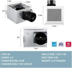 Tech Drive Very Quiet 80 CFM, 1.5 Sone No Attic access Needed Installation Bathroom Ventilation and Exhaust Fan with Humidity sensor