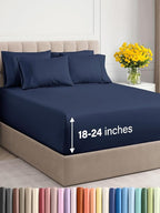 Extra Deep Full Sheet Set - 6 Piece Breathable & Cooling Sheets - Hotel Luxury Bed Sheets Set - Easy & Secure Fit - Soft, Wrinkle Free & Comfy Sheets Set - Navy Blue Sheet Set with Extra Deep Pockets