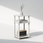 Furinno JUST Side Table, 3-Tier End Table, Open Shelves Night Stand, Bedside Table, Toolless Assembly, for Living Room, Bedroom, Bathroom, White