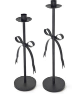 Black Taper Candle Holder Set of 2-Metal Bow Candle Sticks Holder Decor,Modern Tall Candle Holder,Decorative Candlesticks for Fireplace, Wedding, Holiday & Christmas