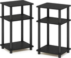 Furinno Just 3-Tier Turn-N-Tube End Table / Side Table / Night Stand / Bedside Table with Plastic Poles, 2-Pack, Americano/Black
