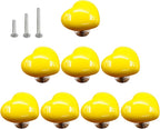 HUAMULAN 8PCS Heart Shape Glossy Ceramic Knobs Cabinet Dresser Pulls Door Handles Cupboard Wardrobe Drawer Backplate,Big Size Yellow