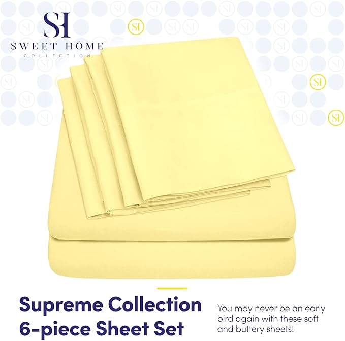King Size Bed Sheets - 6 Piece 1500 Supreme Collection Fine Brushed Microfiber Deep Pocket King Sheet Set Bedding - 2 Extra Pillow Cases, Great Value, King, Pale Yellow