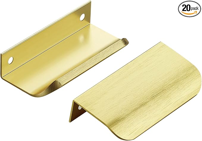 Ravinte Hardware 20 Pack Gold Cabinet Handles, 3.15 Inch (80mm) Finger Edge Pulls, 2-1/2 Inch Hole Center, Finger Pulls for Cabinets