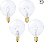 Simba Lighting Aromatic Wax Warmer Small Globe G16.5 Round Bulb 25W E12 Candelabra Base (4 Pack) for Chandelier, Ceiling Fan, Decorative Vanity Lights, Sconce, Clear Glass, 110V 120V, 2700K Warm White