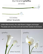 12 Piece 26" Calla Lily Artificial Flowers,Real Touch Long Stem Faux Calla Lillies for Tall Vases,Indoor Wedding Office Home Decor (White)