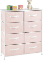 mDesign 38.31" High Steel Frame/Wood Top Storage Dresser Furniture, 8 Fabric Drawers, Large Bureau Organizer for Baby, Kid, Teen Bedroom, Nursery, Playroom, Dorm, Jane Collection, Pink/White