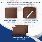 DREAMCARE Full Size Sheets Set - 4 Pcs Cooling Bed Sheets with Up to 15" Deep Pockets - Soft, Long-Lasting 100% Brushed Polyester with Side Pocket (Mocha Brown)