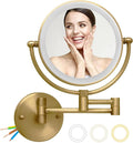 Wall Mounted Makeup Mirror with Light and Magnification, 7W Higher Brightness and Dimmable 1X/10X Double Sided Wall Magnified Mirror, Extending Vanity Mirror for Bathroom, Antique Brass Direct Wire