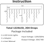 Toodour Christmas Icicle Lights Outdoor, 1224 LED 100ft 8 Modes Fairy Icicle String Light with 204 Drops, Led Christmas Lights Twinkle for Holiday, Party, Wedding, Eaves, Xmas Decorations (Warm White)