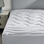 SLEEP ZONE Cooling Queen Mattress Topper for Single Bed, Premium Zoned Quilted Mattress Pad, Fitted Mattress Protector Cover, Machine Wash Durable, Deep Pocket 8-21 inch (Silver Grey, Queen)