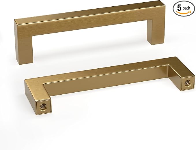 goldenwarm 5 Pack Champagne Bronze Cabinet Pulls Gold Cabinet Handles 3-3/4in Bronze Drawer Pulls Champagne Gold Drawer Handles Square Kitchen Dresser Hardware for Bedroom Cupboard