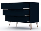 Manhattan Comfort Rockefeller 3 Drawer Dresser for Bedroom Storage, Nursery, Closet, Living Room, Entryway, TV Stand for Screens up to 32 Inches, Anti-Tip Kit Included, Set of 2, Midnight Blue