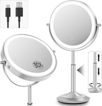 Makeup Mirror with Lights, 1X/30X Lighted Magnifying Mirror Height Adjustable, 3000mAh Rechargeable Double Sided Vanity Mirrors with 3 LED Lighting and Adjustable Brightness for Desk Women Gift