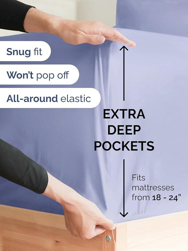 Extra Deep King Sheet Set - 6 Piece Breathable & Cooling Sheets - Hotel Luxury Bed Sheets Set - Easy & Secure Fit - Soft, Wrinkle Free & Comfy Sheets Set - Lavender Sheet Set with Extra Deep Pockets