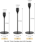 Black Taper Candle Holders Set of 24 Candlestick Holders Bulk, Metal Candle Stick Holder Decor for Wedding, Dinning, Xmas Party or Anniversary, Fits 3/4 Inch Thick Candle