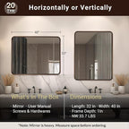 ANDY STAR 40x32 Inch Bronze Bathroom Mirror, Rounded Rectangle Oil Rubbed Bronze Mirrors for Bathroom,Tube Metal Framed, 1’’ Deep Wall Mounted Vertically/Horizontal