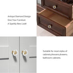 12-Pack 1-1/4-Inch White Cabinet Glass Crystal Patterned knob Brass Drawer Dresser Pulls, Gold Hardware Kitchen Closet knobs for Bifold Doors