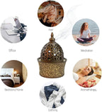 Intense Oud Calligraphy Style Closed Resin Incense Burner – 8 Inches, Coffee Metal Tray, Arabian Bakhoor Burner for Yoga, Aromatherapy, Home, Office & Bedroom Decor
