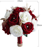 Wedding Bouquets for Bride Bridesmaid, Wine Red White Rose Artificial Flowers Bouquet Bouquet Bride Church Home Decoration