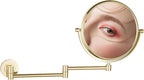 DOWRY 8-Inch Double-Sided Wall Mounted Makeup Mirror with 10x Magnification,14.4-Inch Extension,Gold Finish 1305J(8in,10x)