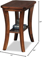 Leick Home Boa End Table, Solid Wood, Narrow, Bottom Display Shelf, Easy-Assembly, For Living Room/Bedroom, Chocolate Oak, 24.0 in. L x 14.0 in W x 24.0 in. H, 10305