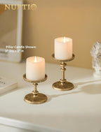 NUPTIO Gold Candle Holders for Pillar: Antique Brass Cast Iron Candleholder for 3 Inch Pillars -Heavy Metal Candle Stand for Christmas Party Table Decor