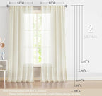 Treatmentex Pom Pom Linen Sheer Curtains for Living Room 63 inches Length Slub Textured Natural Farmhouse Window Sheers Drapes 52" w x 2 Pack, Rod Pocket, Beige