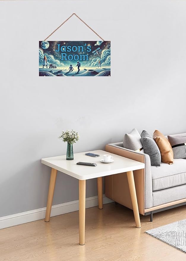 Personalized Name's Door Sign For Boys Room, Outer Space Theme Wall Art Decor, Astronaut Art Nursery Kids Room Decor