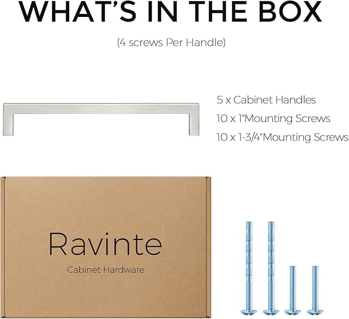 Ravinte 5 Pack Solid 6-1/4 Inch Center to Center Slim Square Bar Drawer Handles - Brushed Nickel Drawer Pulls - Kitchen Cabinet Hardware