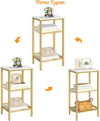 HOOBRO Side Table, 3-Tier Tall End Telephone Table with Adjustable Mesh Shelves, Small Entry Table for Living Room Bedroom Hallway or Office, White and Gold DW01DH01G1