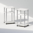 Furinno Just 3-Tier Turn-N-Tube Open Storage Nightstand, 2-Pack, Plastic Poles, White Oak/Stainless Steel