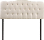 Modway Annabel Tufted Button Linen Fabric Upholstered Full Headboard in Ivory