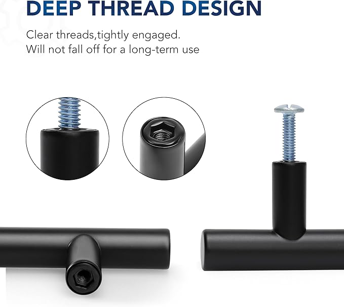 JOY DECOR 45 Pack Cabinet Handles, Black Cabinet Pulls, 3 in Hole Center Kitchen Hardware, Stainless Steel T Bar Handles for Dresser Drawers